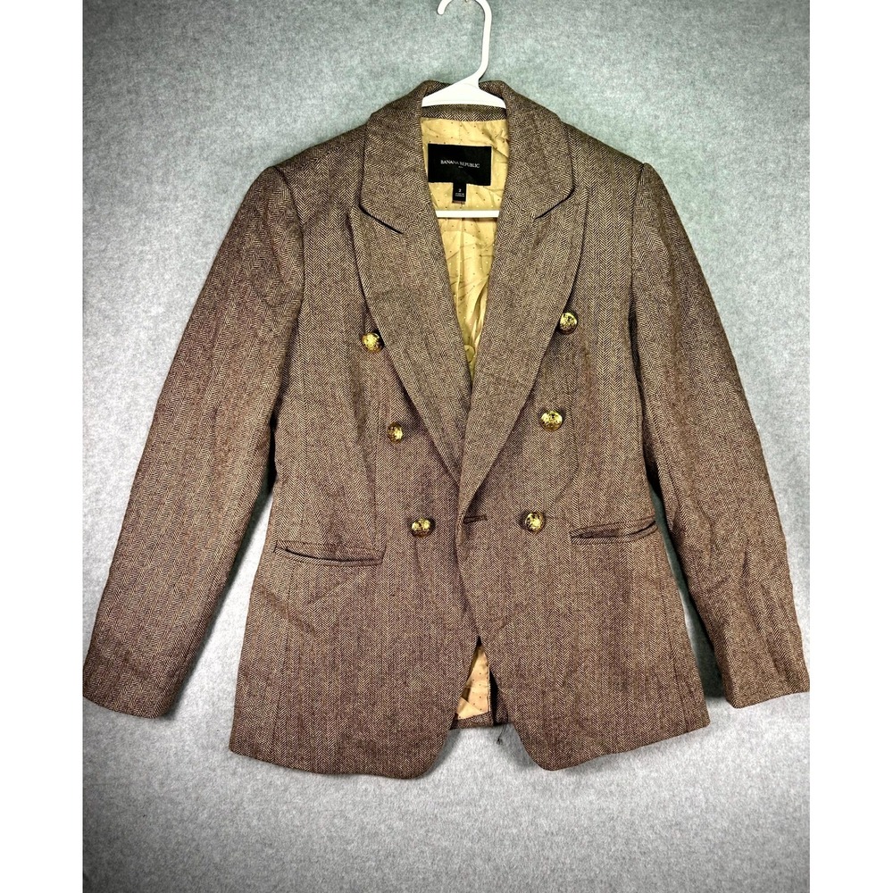 Banana Republic wool blend Blazer Womens 2 Brown Gold Buttons Single Breasted